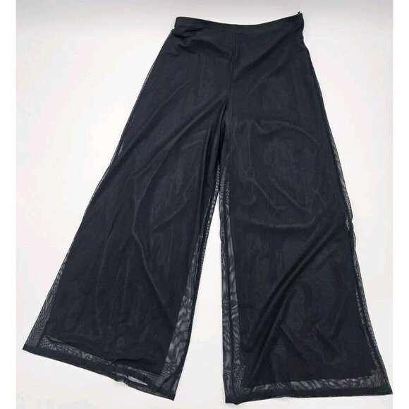 Tadashi Shoji Pants - TADASHI SHOJI Petite Large Palazzo Black Mesh Wide Leg Pants w Slit Lagenlook